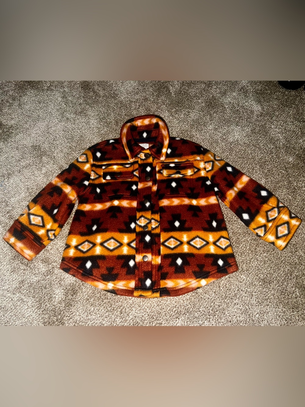 Kids Aztec-Inspired Shacket - Brown & Mustard